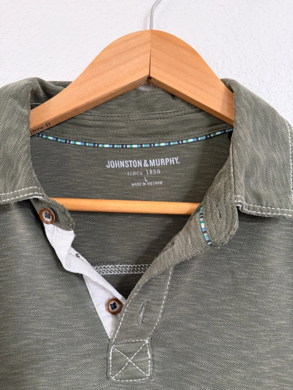 Johnston & Murphy Olive Green Short-Sleeve Polo with Contrast Placket - Picture 3 of 6